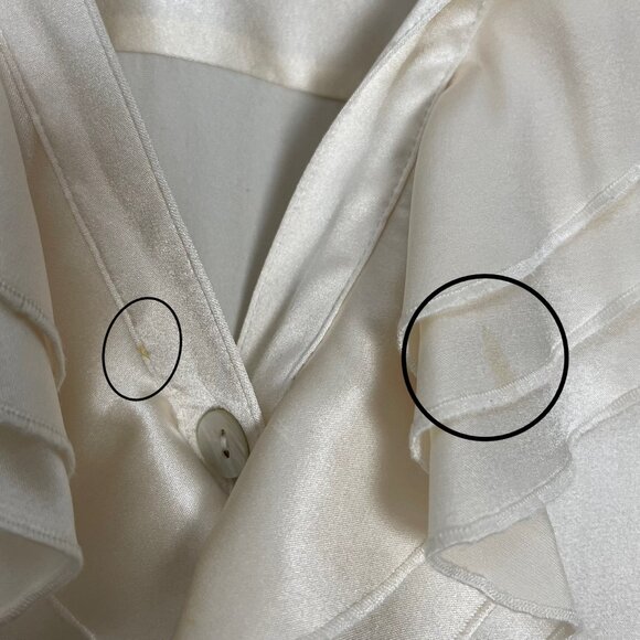 Paperwhite Silk Blouse Stretch Cream White Size 4 Top Ruffle Collar‎ Button-Up - Picture 12 of 16